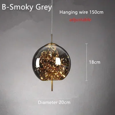 LED Nordic Net Red Bedside Chandelier Girl Light Glass Small Luxury Long Line Personality Art Full of Stars Hotel Bar Xn