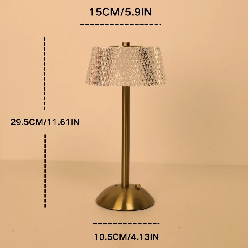 Modern minimalist crystal bedside lamp, touch control adjustable brightness night light, suitable for multiple room ambiance.