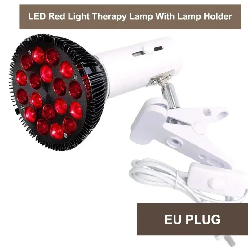 18pcs Red Lights Lamp Therapy Holder 360° Adjustable Clamp 660&850nm Infrared Combo Bulb for Relief and Recovery Skin Care Pain