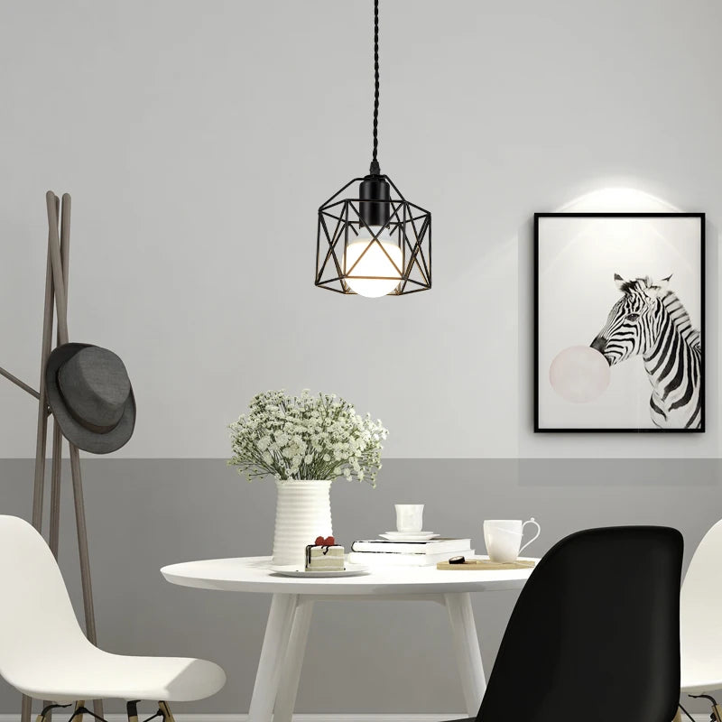 Modern LED Metal Cage Pendant Light - Minimalist Iron Gold & Black Lamp
