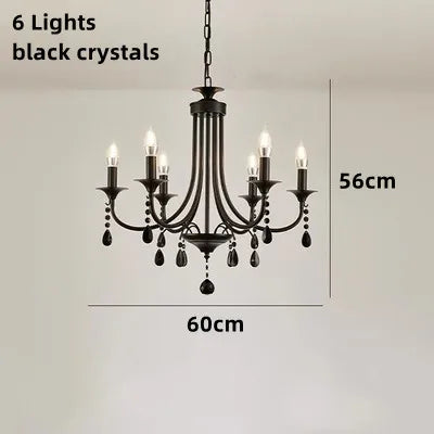 New Wrought Iron Crystal Chandelier European Classic Black Candle Lamp Modern Living Room Kitchen Dining Table Hanging Lamps
