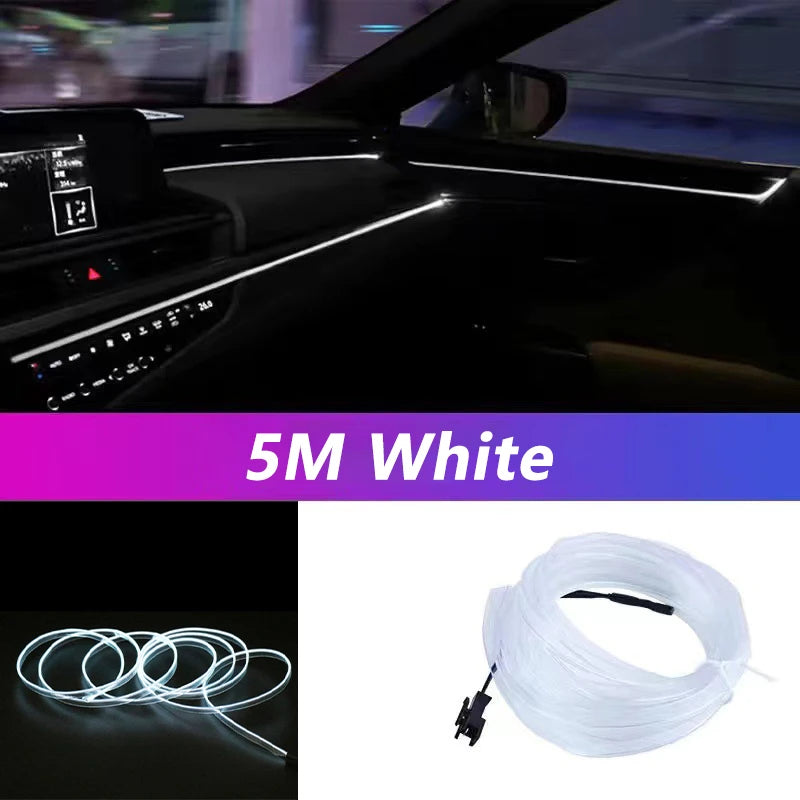 5M Car Interior LED Strip Light - Neon EL Wiring Decorative Lamp for Auto