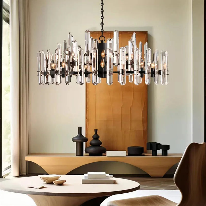 2026 Luxury Crystal Round Pendant Light - Dimmable Gold/Black Chandelier