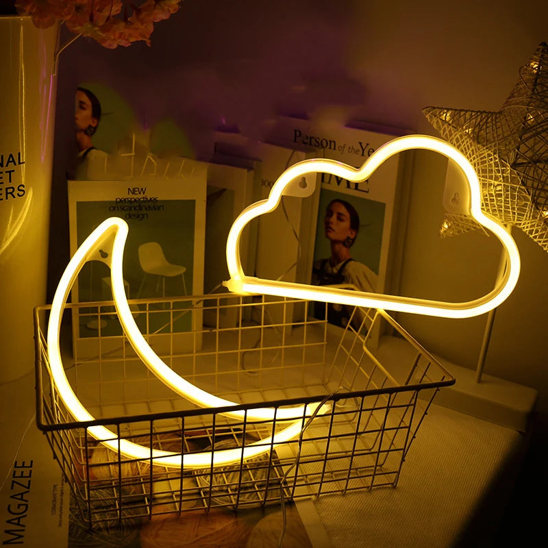 Star Cloud Moon Neon Light Sign Lamp USB LED Night Lights Decoration for Home Wedding Bar Business Party Xmas Gifts Neon Lamp
