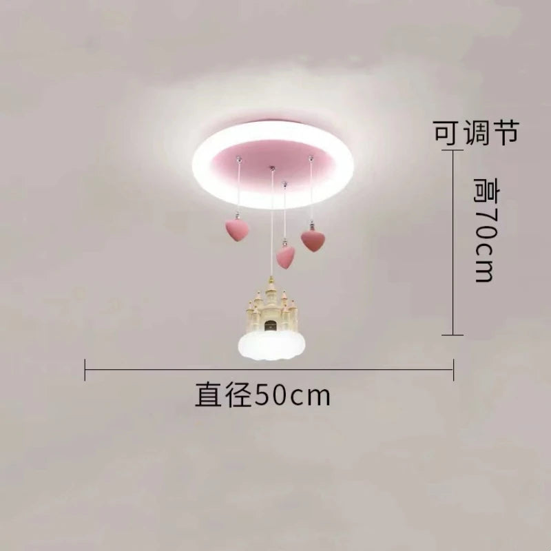 Chandelier Girl Bedroom Light Creative Cartoon Pink Girl Heart Castle Love Light Girl Princess Room Light Remote Control