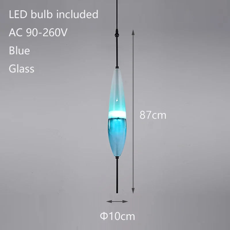 2026 Modern Simple Lake Blue Gradient Glass Pendant Lamp Designer Model Room Bedroom Restaurant Bar LED Chandelier Home Decor Li