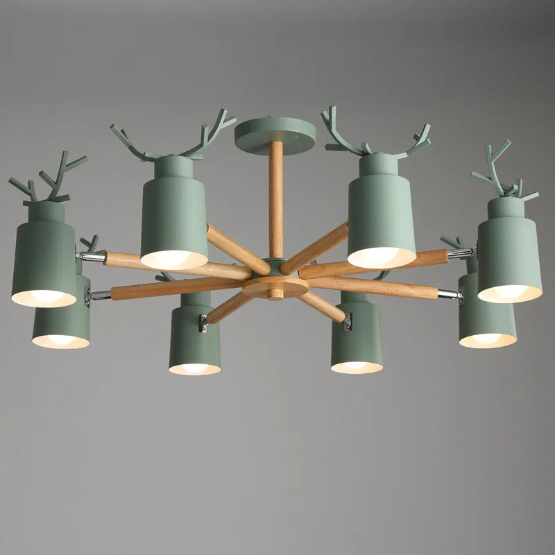 Log chandelier living room bedroom ceiling pendant light fixtures kitchen ceiling lighting deer design e27 light