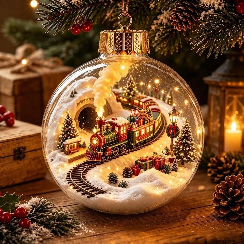 8cm Christmas Ball Ornament Transparent Acrylic Xmas Hanging Decoration with Light DIY Snowman Crystal Ball Christmas Decor