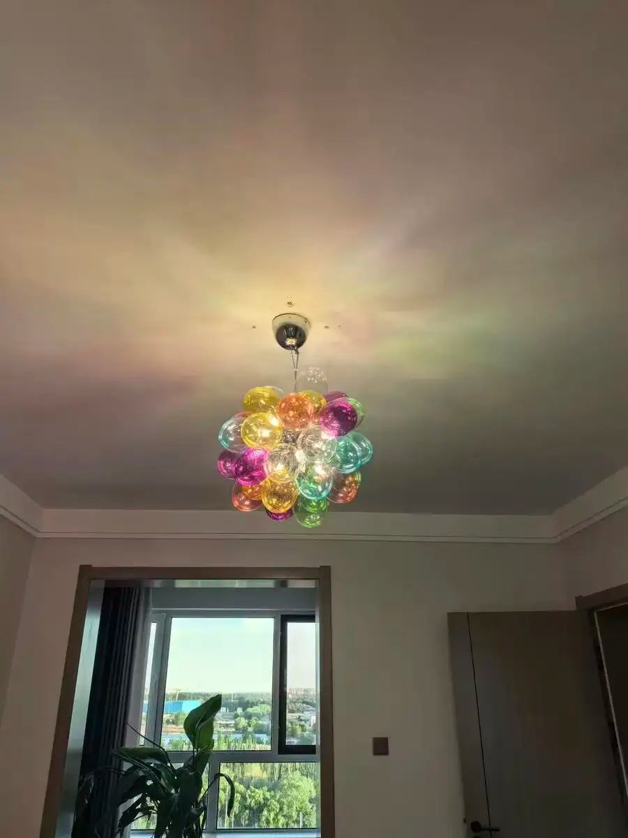 Colorful Glass Ball Pendant Light Modern LED Balloon Chandelier Ceiling Lamp Living Room Bedroom Dining Room Home Decor Lighting
