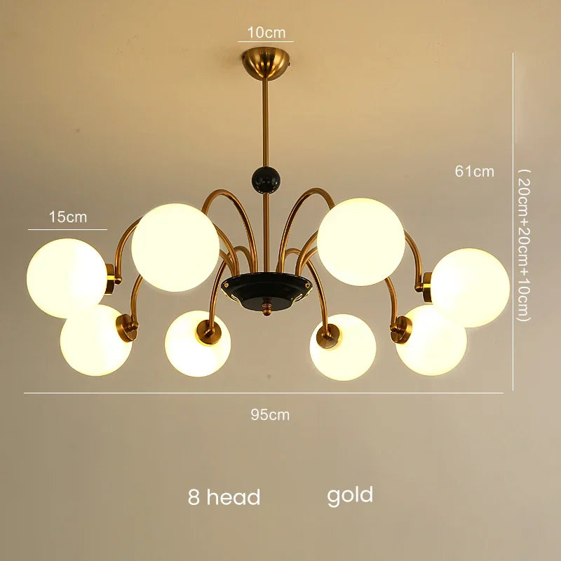 Mid-Century Retro Chandelier French Glass Ball Pengdant Lamp Bauhaus Gold/Chrome Luxury Living Room Bedroom Study Light