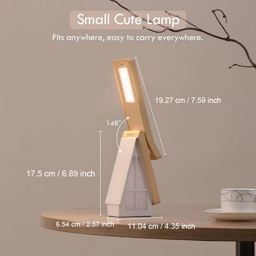 Wooden House LED Desk Lamp, USB Charging Collapsible Office Reading Lamp,Bedside Light, Room Decoration Night Light Gifts