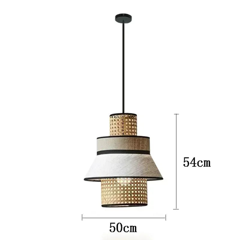 Japanese Wabi-Sabi Minimalist Cloth & Rattan Pendant Light - Woven Fabric Hanging Ceiling Lamp Fixture for Living Room, Dining Room & Kitchen