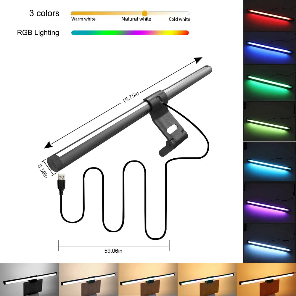 Stepless Dimmable RGB Monitor Light Bar - LED Screen Hanging Lamp with Backlight Atmosphere for Gaming & Study