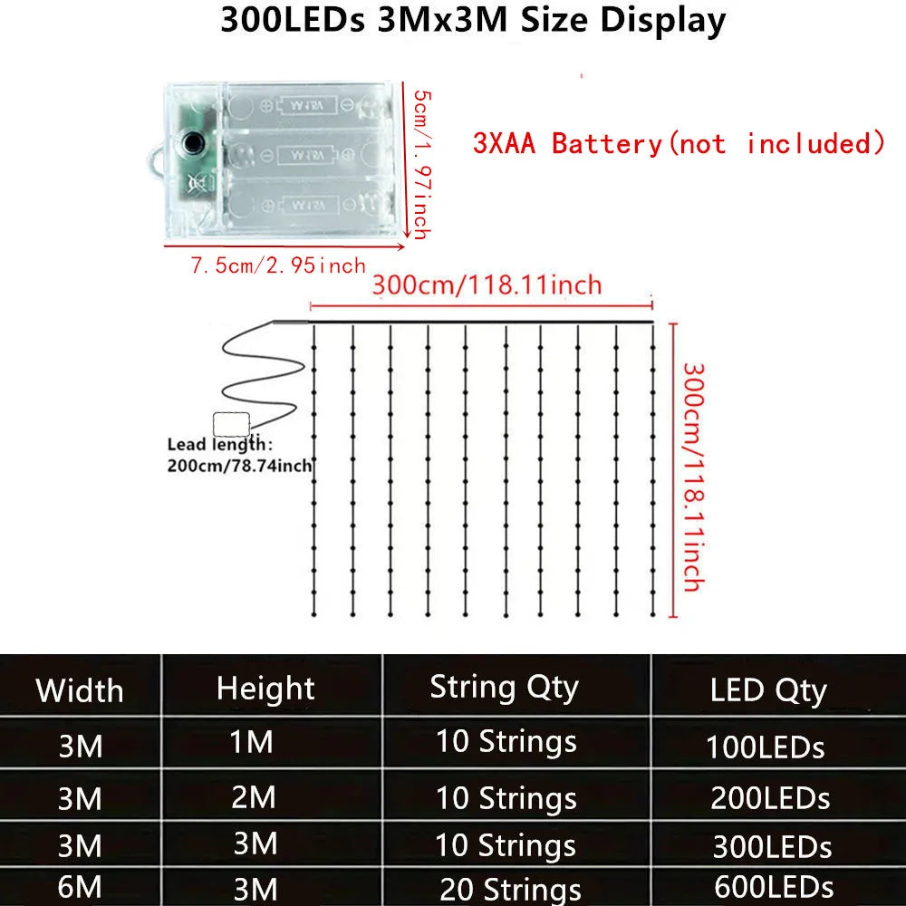 3/6M EID LED Curtain Light String Battery Power Wedding Bedroom Decor Ramadan Home Decoration 2026 Outdoor Lighting