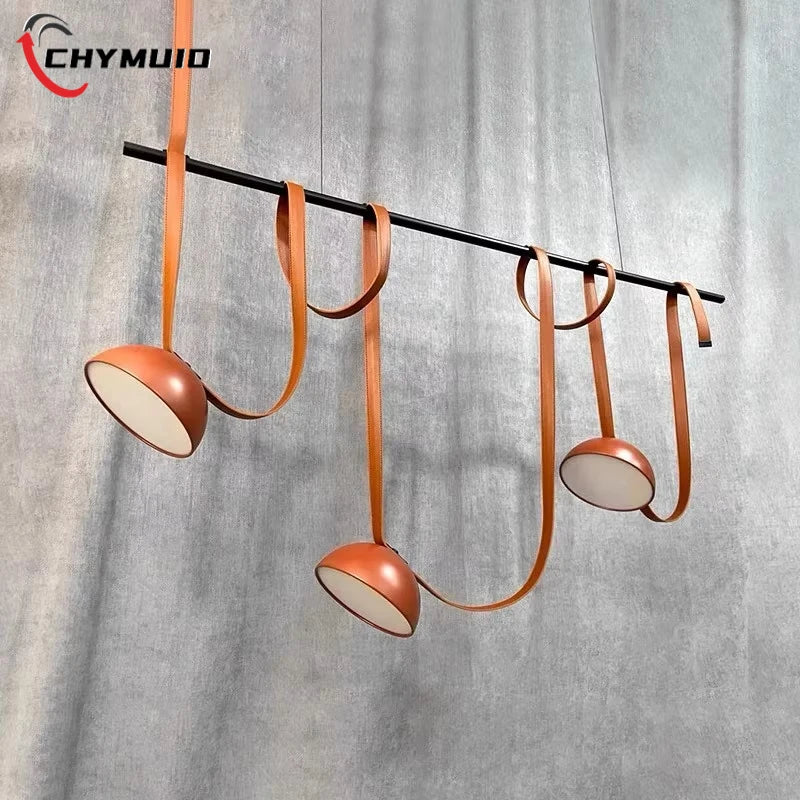 Leather Adjustable LED Ceiling Chandelier Nordic Home Appliance Handmade Dining Living Room Decoration Show Flat Pendant Lamp