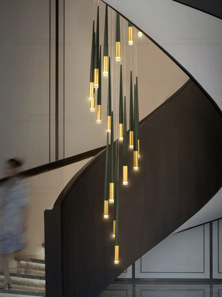 New Luxury Chandelier Nordic Conical Light Modern Living Room Duplex Attic Long Pendant Light Villa Staircase LED Pendant Light