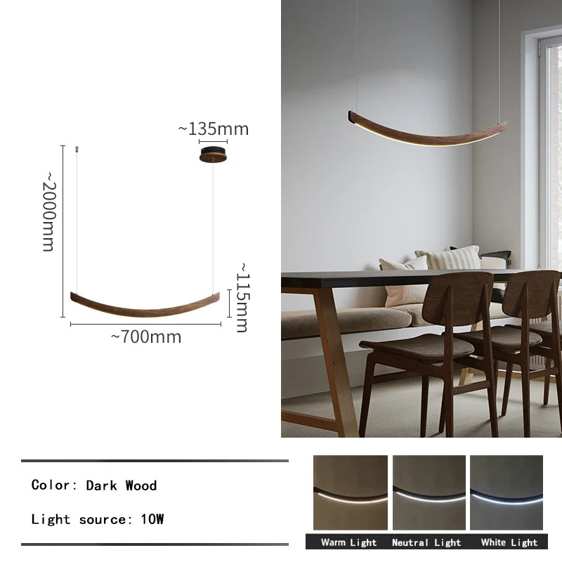 2026 Wood Arch Modern Long Pendant Light - Minimalist LED Dining Table Chandelier