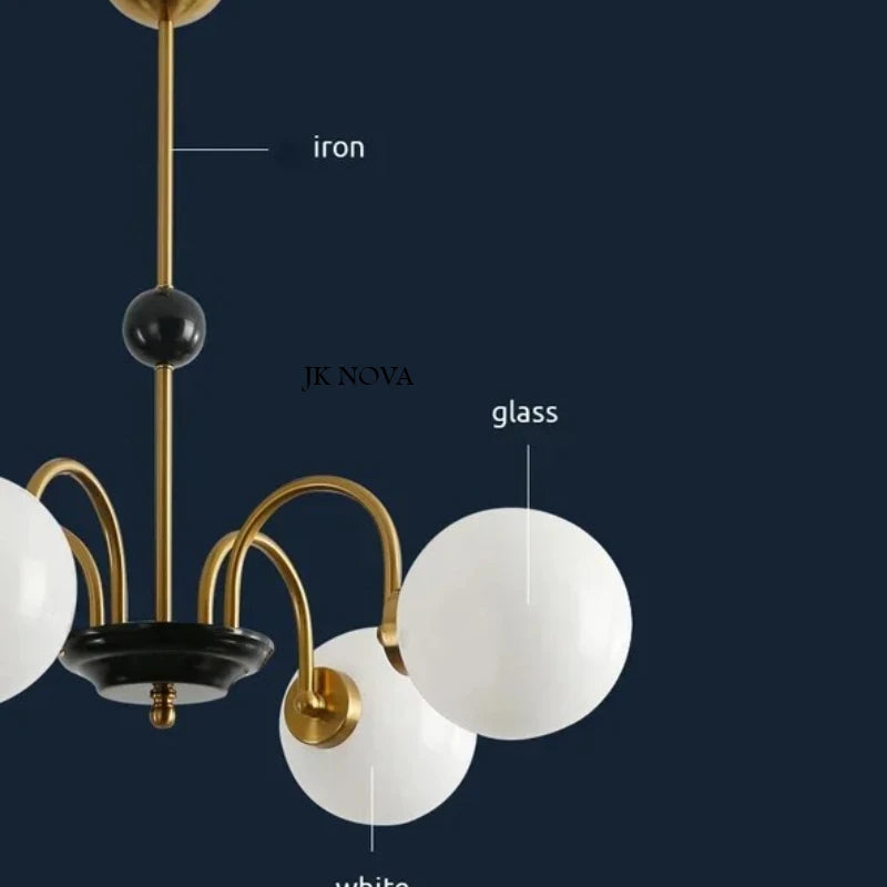 Mid-Century Retro Chandelier French Glass Ball Pengdant Lamp Bauhaus Gold/Chrome Luxury Living Room Bedroom Study Light