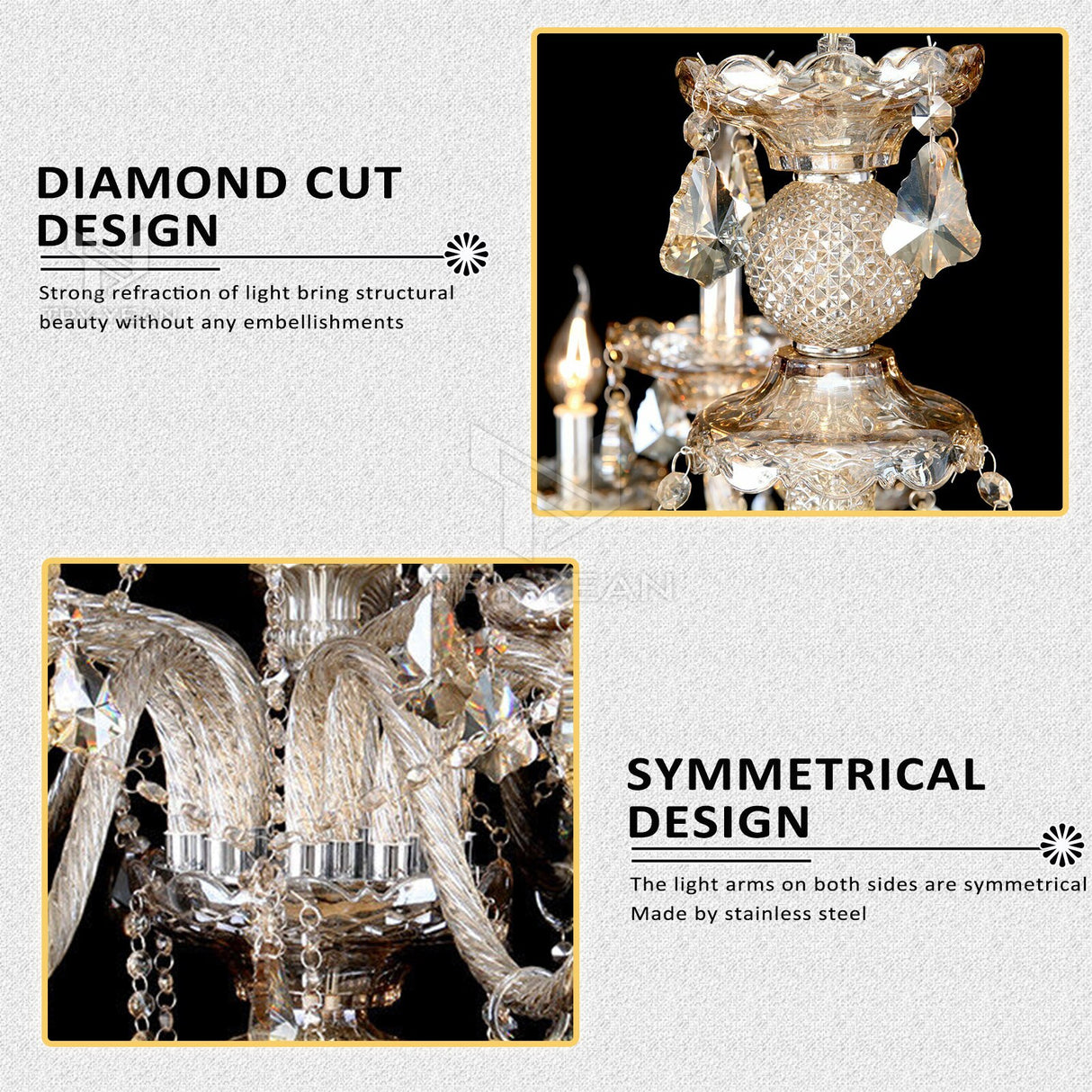 Luxurious 15 Lights Chandeliers Cognac Crystal Chandelier Adjustable Hanging Ceiling Pendant Light Vintage Lighting