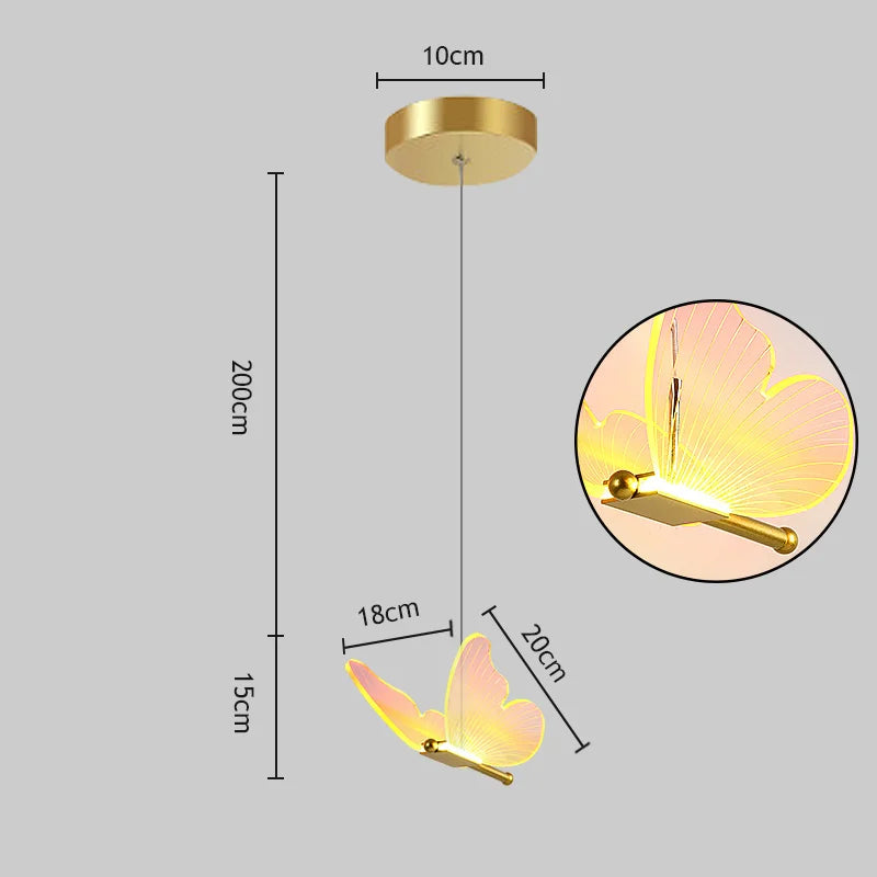 Nordic Luxury Creative Art Modern Transparent Butterfly LED Pendent Lamp Living Room Bedroom Background Acrylic Home Decoration