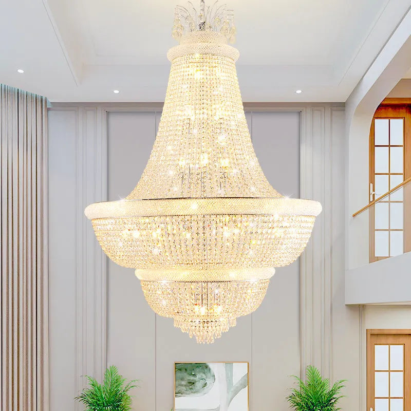 Light Luxury Duplex Villa Led Crystal Chandelier Home Decoration Living Room Bedroom Mid Floor Hollow Spiral Staircase Light