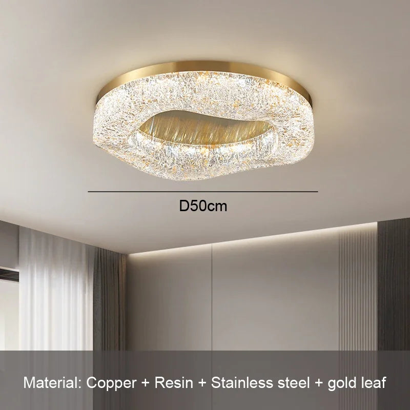 Luxury Gold Lustre Crystal Chandelier Rounded Copper Ceiling Lamp for Dining Living Room Bedroom Home Decoration