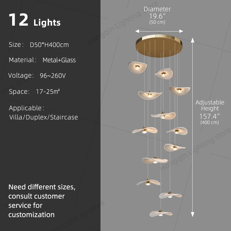 Luxury Stair Chandelier Pendant Light Lighting Duplex Loft Glass Hanging Lamp Nordic Minimalist Long Staircase Chandelier Lustre