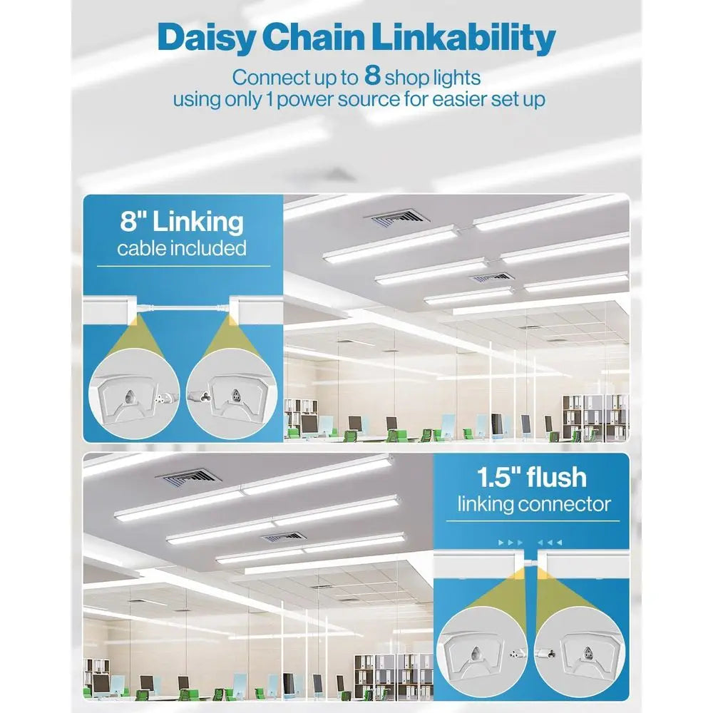 6 Pack LED Garage Ceiling Lights Wraparound ixture 4T,Linkable Shop Light, 3500 LM, 40W=300W, 5000K Daylight, Hardwired, S