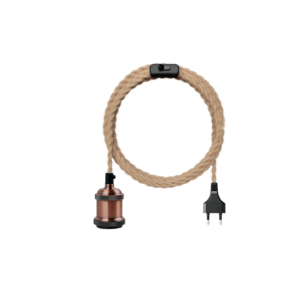 Power Cord Pendant Light Twist Hemp Rope Cables E26 E27 Lamp Holder EU Plug with Switch Wire Edison Bulb Socket Cord Cable