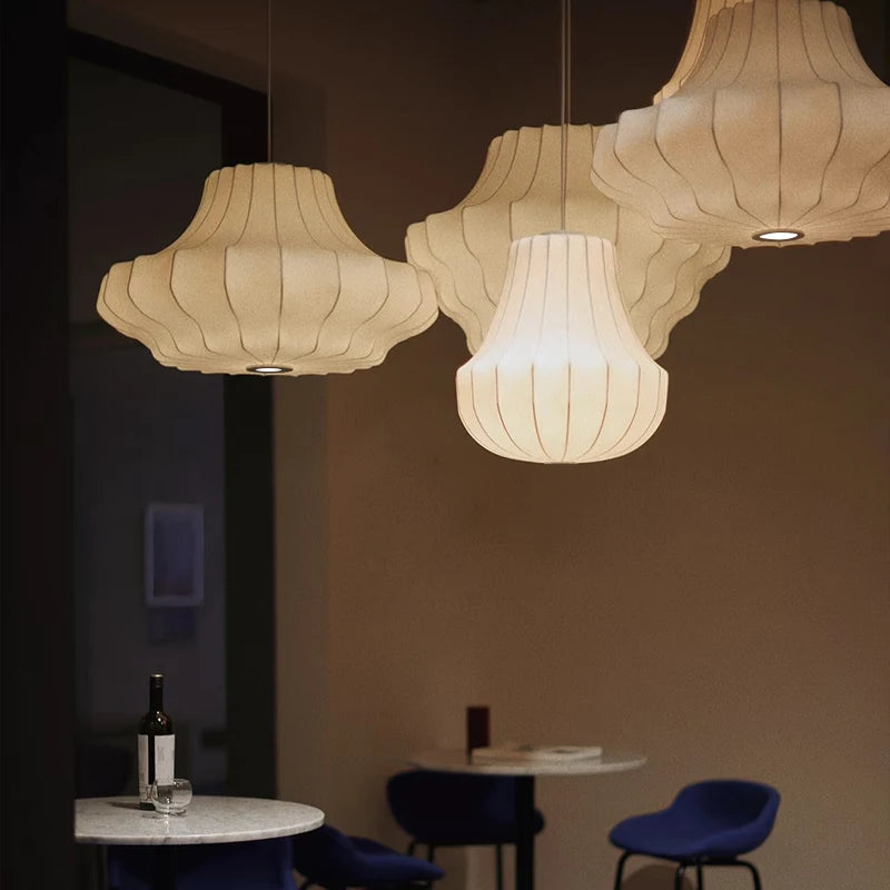 Japanese Wabi-Sabi Silk Ceiling Chandelier - Modern Organic Fabric Pendant Light Fixture for Living Room, Dining Room, Bedroom & B&B Decor