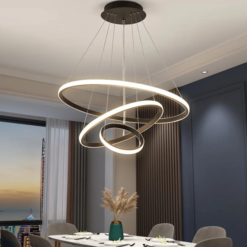 Nordic 3-Ring LED Chandelier - Modern Minimalist Pendant Lamp for Living Room