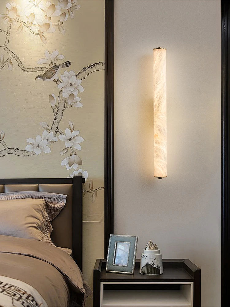 2025 Full Copper Spanish Natural Snowflake Marble LED Wall Lamp Modern Light Luxury Living Room Bedroom Bedside Balcony Lighting