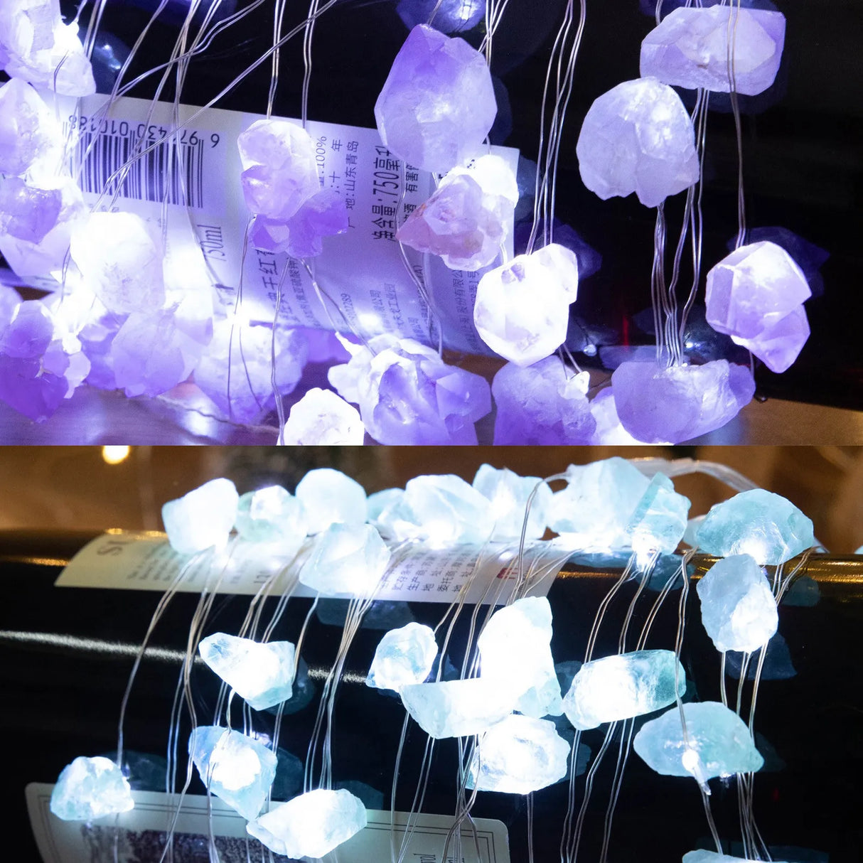 3m Natural Rose Quartz Raw Stone Crystal Lamp Healing Gemstone Amethyst Rough Stone Festival Led String Light Home Decoration