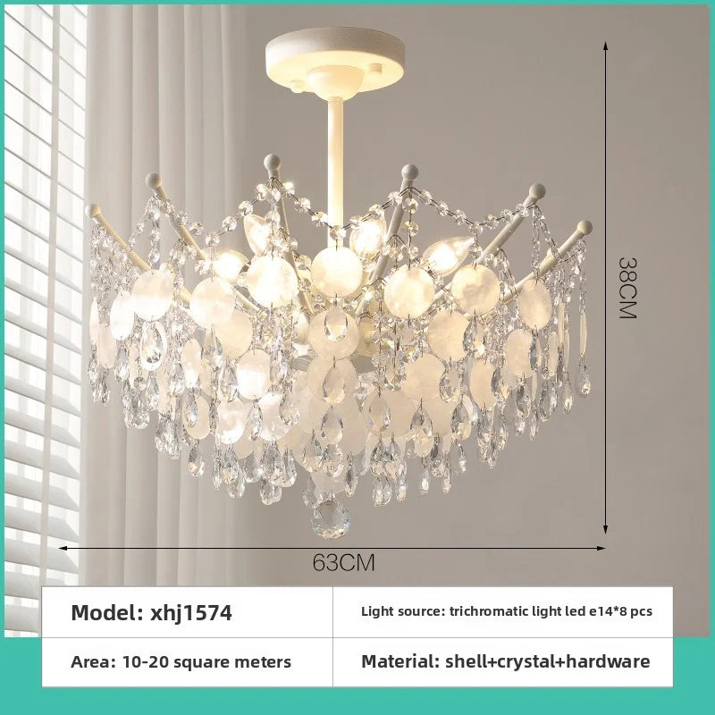French Vintage-Style Living Room Chandelier In A Retro Blue Shell Villa Duplex Bedroom Crystal Lamp With A Sophisticated Touch