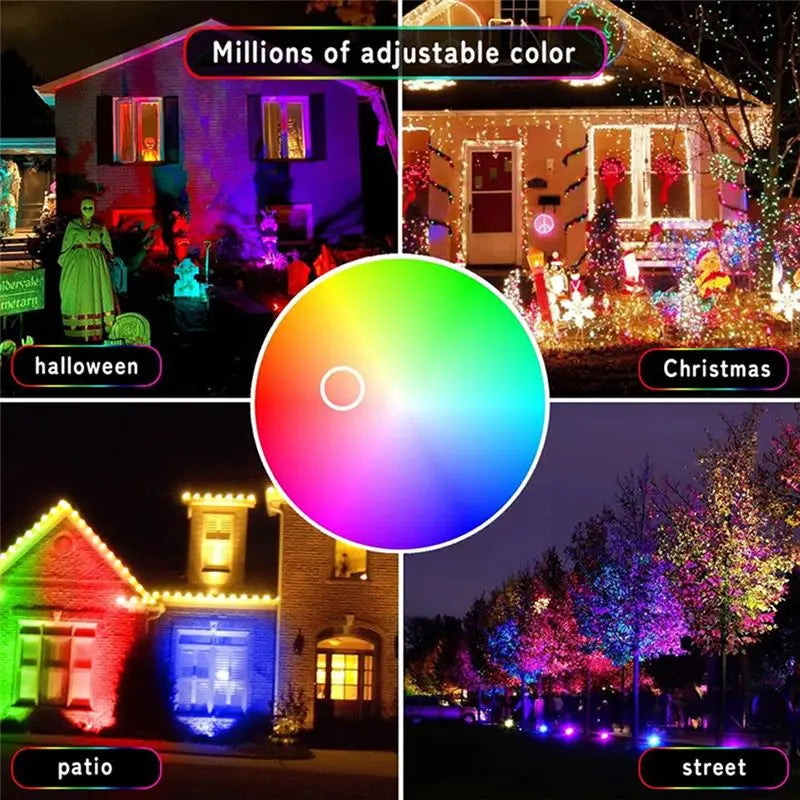 AT29 100W RGB LED Floodlights (2-Pack) - Color-Changing IP66 Waterproof Outdoor Landscape Spotlight with Remote for Halloween & Christmas