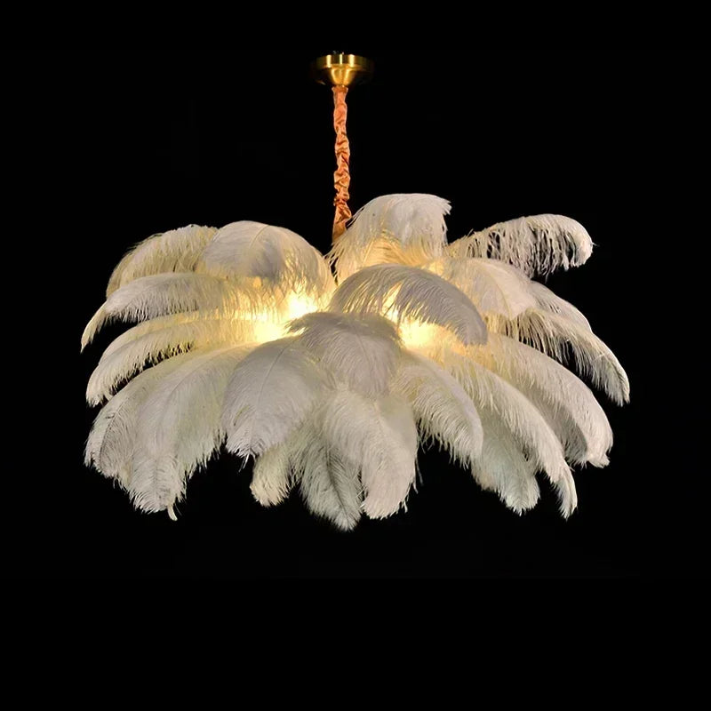 Nordic Ostrich Girl Ins Feather Art Living Room Chandelier Bedroom Indoor Hanging Lamp Pendant Lights Home Decor Ceiling Lamps