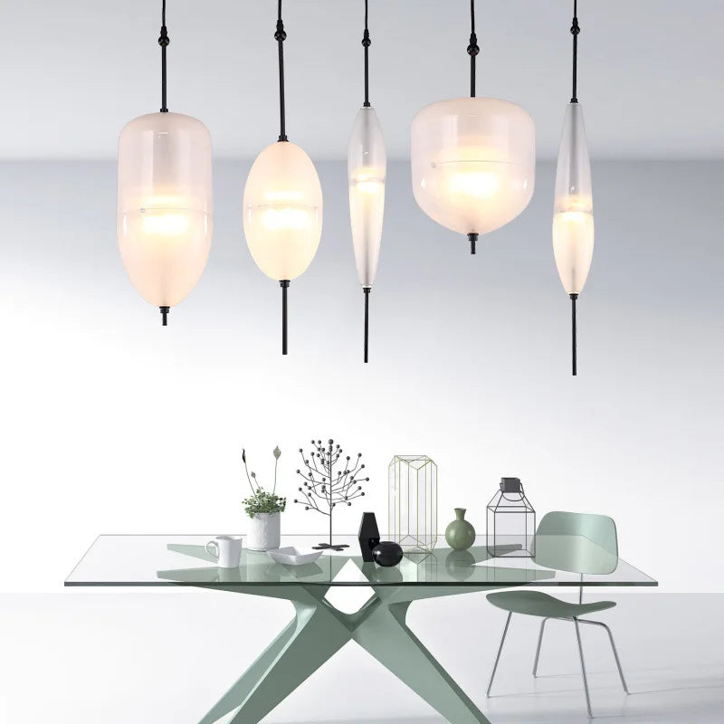 2026 Modern Simple Lake Blue Gradient Glass Pendant Lamp Designer Model Room Bedroom Restaurant Bar LED Chandelier Home Decor Li