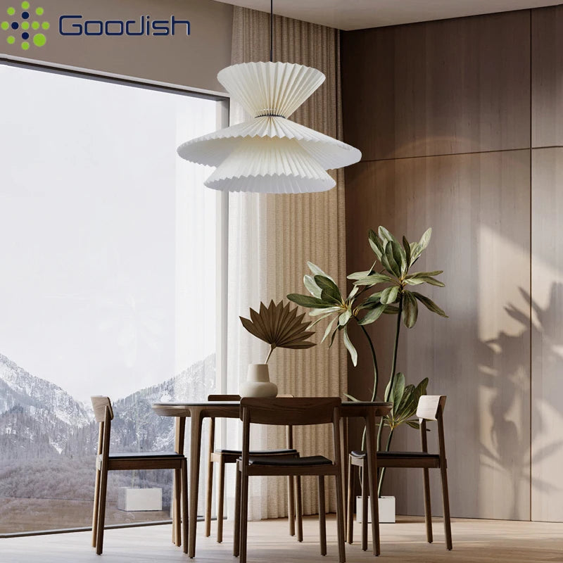 Japanese Creative Pleated Fabric Pendant Light - Modern Cloth Shade Ceiling Chandelier Lamp Fixture for Bedroom, Living Room, Dining Room & Kitchen