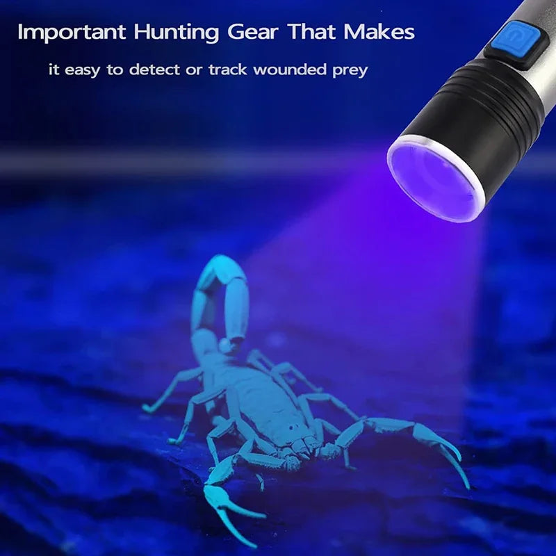 395NM UV Flashlight Rechargeable Ultraviolet Torch Pet Urine Scorpion Detector UV Lamp Anti-counterfeiting Bill Seal Detector