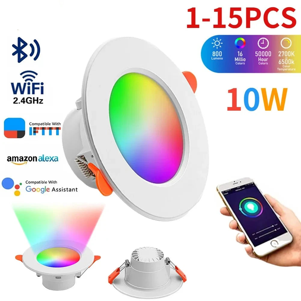 LED Downlight Smart Life Dimming Spot Bluetooth Lamp 10W RGB+CW+WW Change Warm Smart Lamp Work with Alexa Google Home