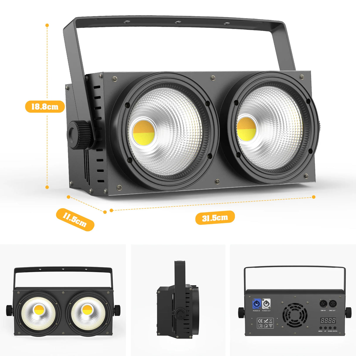 4-Pack 200W COB LED Par Light (2x100W 2-Eye Blinder) - 2-in-1 Cool & Warm White DMX Stage Lighting for Party, Bar & DJ Events