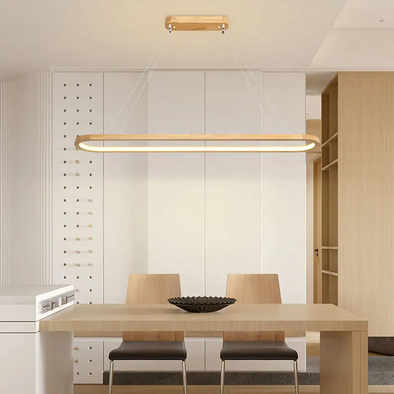 Wood/LED Pendant Lamp For Dining Room Minimal Home Decor Long Table Ring Kitchen Modern Hanging Chandelier Indoor Light Fixture