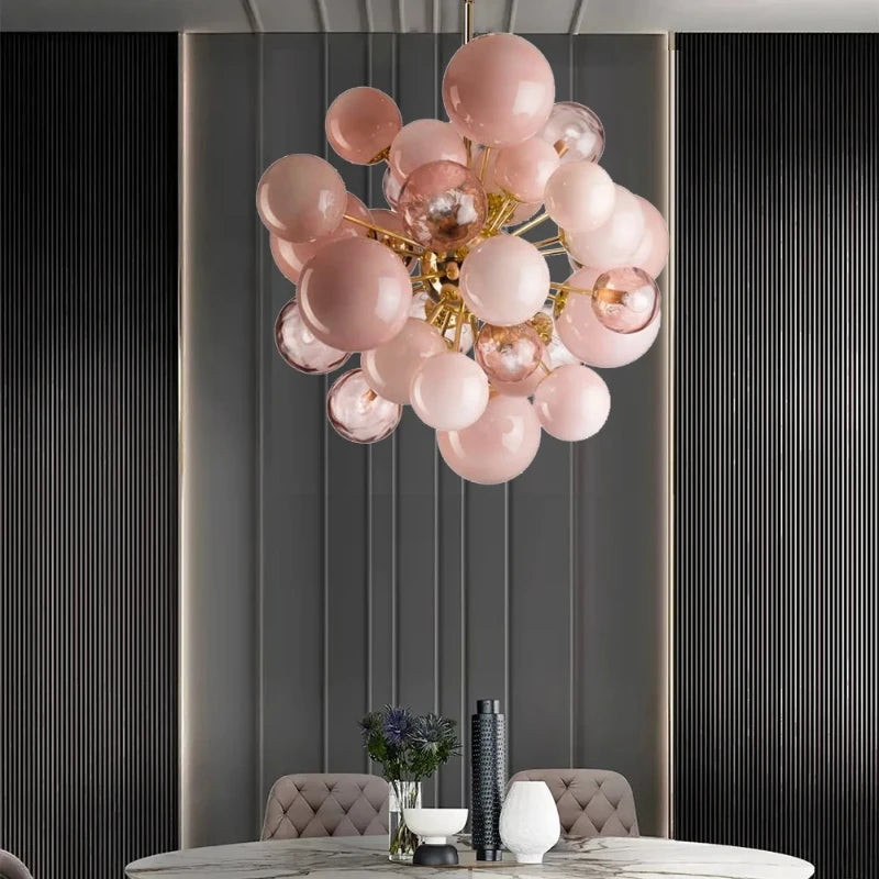 Glass Bubbles Ball Chandelier Light for Living Room Decor Bedroom Dining Room Modern Pink Pendant Light Indoor Lighting Fixture