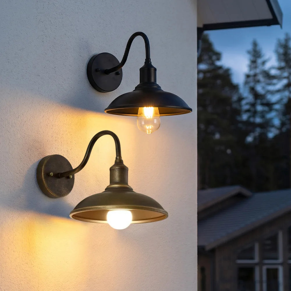 Retro Waterproof Outdoor LED Wall Lamp (E27 Socket Base) - Vintage Weatherproof Exterior Sconce Fixture for Courtyard, Garden, Balcony & Entryway