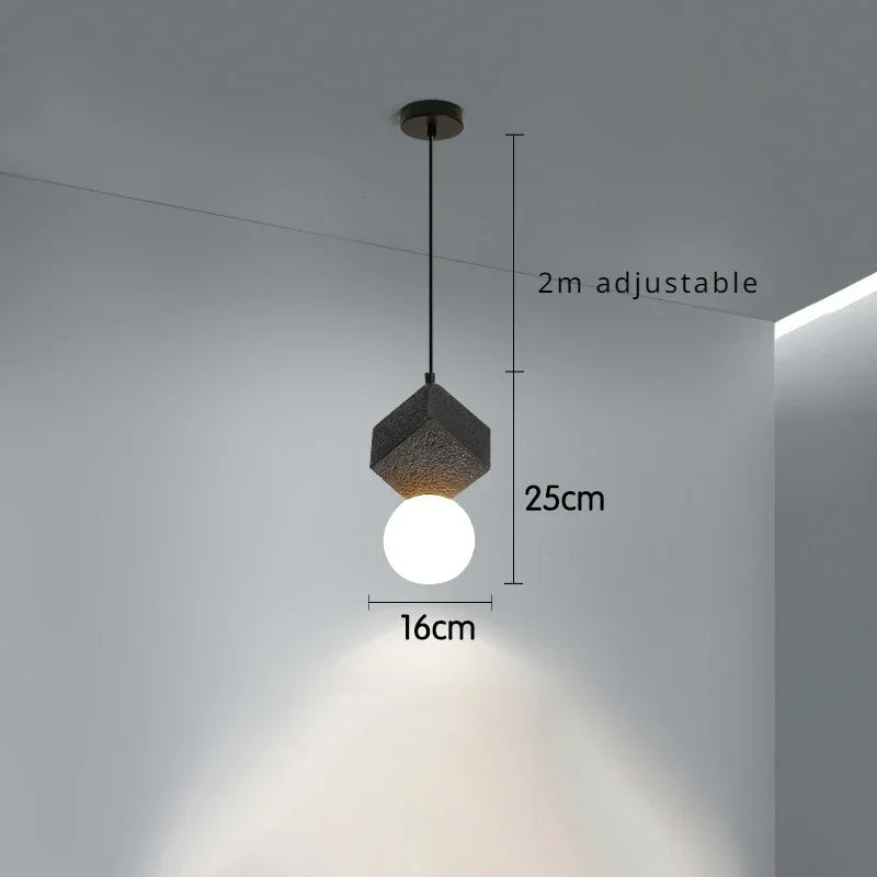Modern Minimalist Resin Honeycomb Stone Design LED Warm White Light Single Bedside Dining Pendant Lamp Glass Ball Pink Fixture