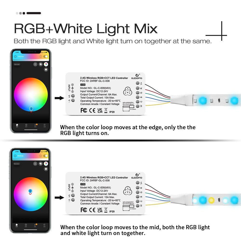 DC12-24V RGB+CCT RGBW WWCW ZigBee Smart LED Strip Controller Voice Control Work with Echo Plus SmartThings