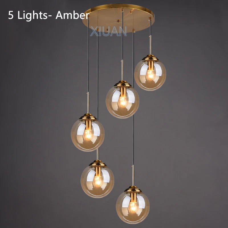 Amber Smoke Gray Clear Glass Pendant Lamp LED Hanging Light for Dining Room Table Kicthen Island Bedroom Bedside Lighting