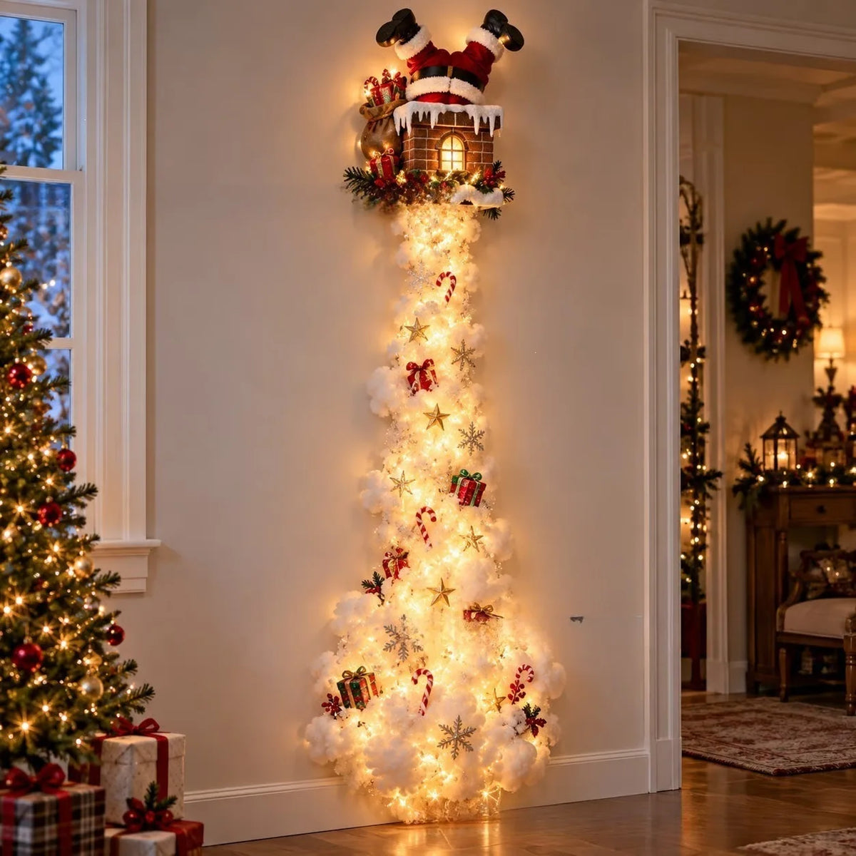 2027 Christmas Magic Trail Wall Light-LED Glowing Xmas Scene Wall Decoration,Santa Sleigh Reindeer Hanging Decor for New Year Pa