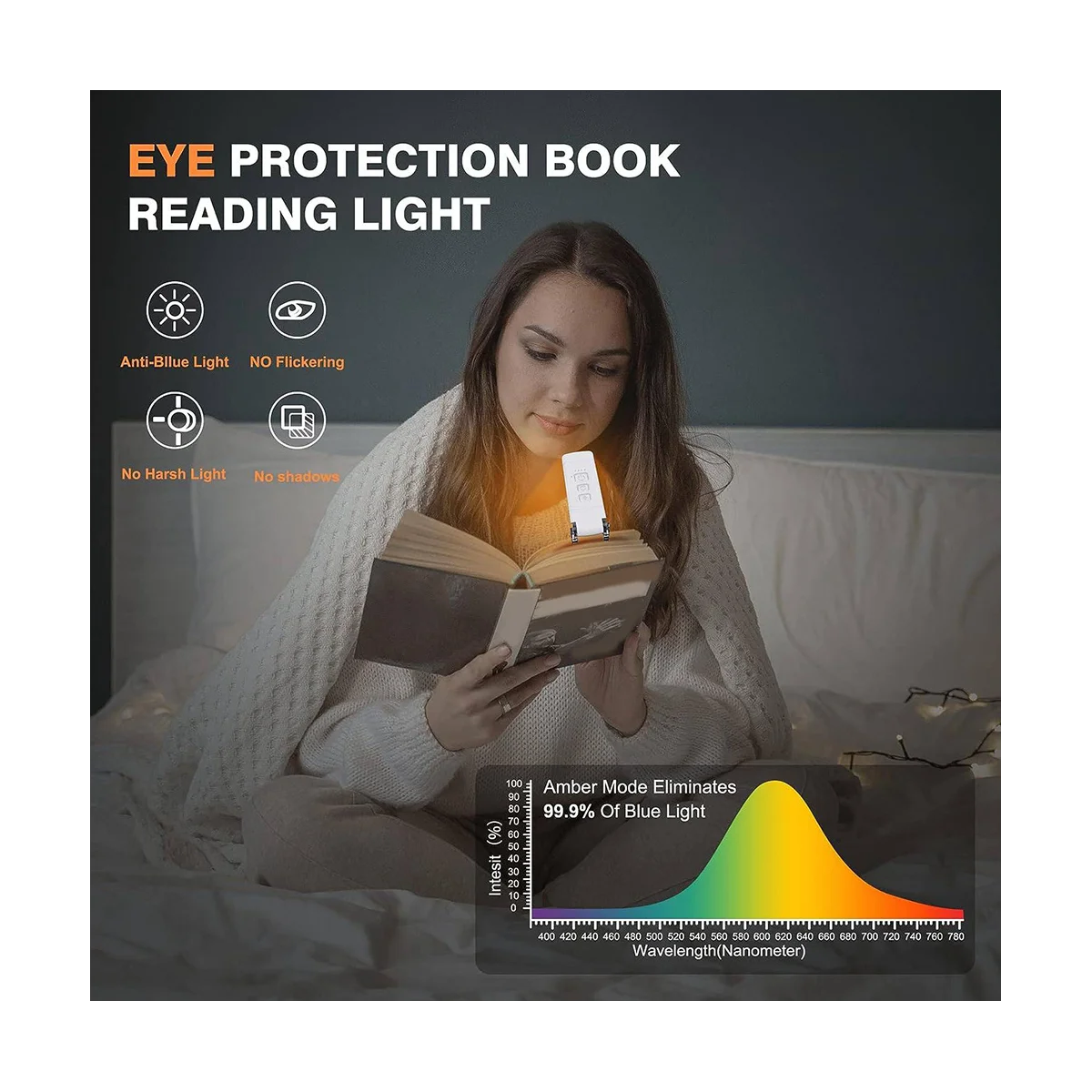 Reading Light Portable Rechargeable Book Light for Reading At Night in Bed,Timer for Kids Night Book Reading Lovers Blue