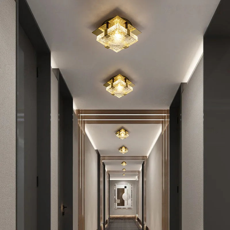 Modern Clear Crystal Ceiling Lamp Gold Metal Bedroom Kitchen Parlor Lighting Fixtures